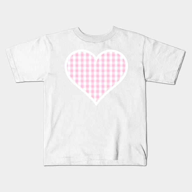 Soft Pink Gingham Heart Kids T-Shirt by bumblefuzzies